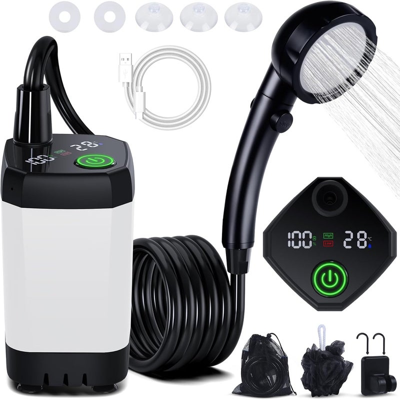 Spopal Portable Shower for Camping, [Long-Lasting] 6000mAh Rechargeable Camping Shower with Intelligent LED Display, 4 Spray Modes, IPX7 Waterproof Outdoor Camp Pump for Hiking, Travel, Car, Pet - Image 1